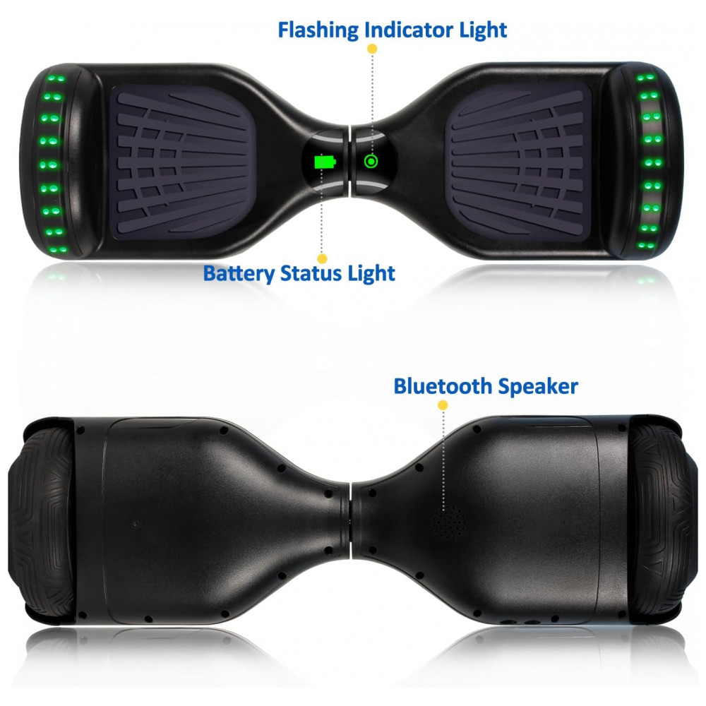 Hoverboard Elétrico Preto FLYING-ANT A02B, 16,5 cm Rodas, 10-16 km/h, Alcance 9,6 km, Bluetooth, LED’s Coloridos, Motor Dual 350W - Imagem 3
