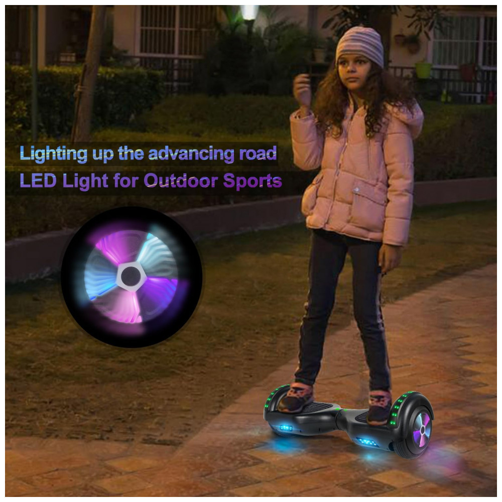 Hoverboard Elétrico Preto FLYING-ANT A02B, 16,5 cm Rodas, 10-16 km/h, Alcance 9,6 km, Bluetooth, LED’s Coloridos, Motor Dual 350W - Imagem 4