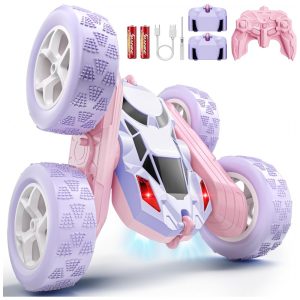 Carrinho de controle remoto STEM Hamdol Violet Dream dupla face rosa e roxo com luzes LED e giros 360°