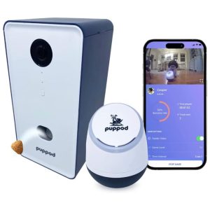 Brinquedo Interativo de Treinamento e Recompensa para Cães Controle via Smartphone PUPPOD Branco