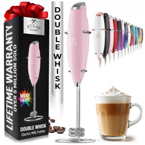 Espumador Elétrico de Leite a Bateria com Suporte ZULAY KITCHEN Twin Whisk 12500 RPM Rosa
