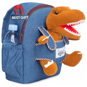 Mochila infantil média dinossauro Naturally KIDS verde com pelúcia removível 32 cm