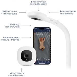 Babá Eletrônica Inteligente Nanit Essentials com Suporte de Parede Câmera WiFi HD 1080p Rastreamento de Sono Áudio Bidirecional Visão Noturna