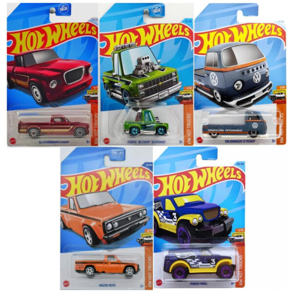 Coleção de Carrinhos Die-Cast Hot Wheels Hot Trucks, Conjunto com 5 Carrinhos, Coleção Sortida de Hot Trucks, Estilos de Caminhões Aleatórios