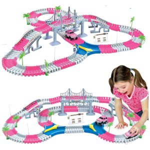 Pista de Corrida Dobrável com 168 Peças para Crianças Acima de 3 Anos Liberty Imports CF1403 Rosa