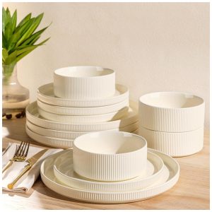 Conjunto de Jantar de Cerâmica TheTerra para 4 Pessoas 12 Peças de Pratos e Tigelas de Porcelana Leves Resistente a Riscos Seguro para Forno Micro