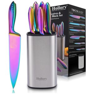 Conjunto de Facas de Cozinha 7 Peças em Aço Inoxidável de Alto Carbono Colorido Hollory