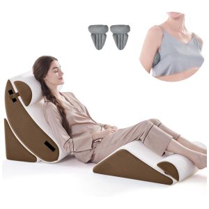 Conjunto de 5 Peças de Travesseiros Ortopédicos em Cunha para Cama Alívio de Dor nas Costas Pescoço Pernas e Refluxo  Negwoo Marrom