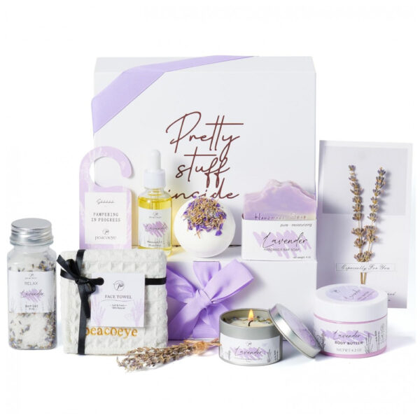 Spa Gifts: Cesta de Banho de Lavanda, Presente para Relaxamento e Autocuidado, Ideal para Mães, Irmãs, Esposas e Amigas