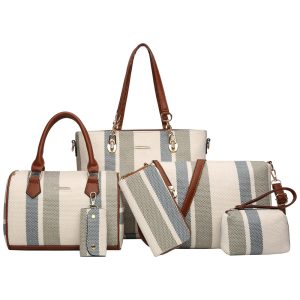 Conjunto de Bolsas Femininas 6 Peças com Carteira 2E youth Listrado Cinza