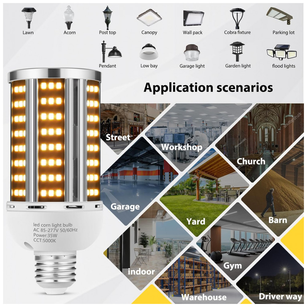 Lâmpada de Milho LED 35W, Pack com 6 Unidades, Branco Quente 3000K - Equivalente a 300W, Ideal para Áreas Amplas Internas e Externas,YANYCN - Imagem 5