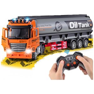 Caminhão Semi Truck de Controle Remoto com 9 Canais e Reboque de Metal Caminhão Tanque de Óleo com Controle Remoto 2.4Ghz Luzes e Sons WEMOKA