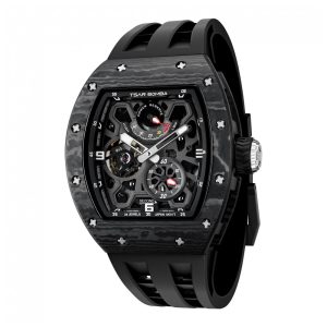 TSAR BOMBA Relógio Automático Masculino Mecânico com Caixa em Fibra de Carbono e Pulseira de Borracha FKM