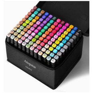 Conjunto de Canetas Artisticas 120 Cores de Ponta Dupla com Estojo para Adulto ATOPSTAR