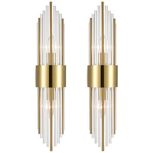 Conjunto de Luminária de Parede em Cristal de Vidro Transparente com 2 Peças Transmissão de Luz Suave e Uniforme 110V SHAWNKEY Dourado