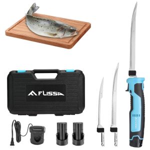 Faca Elétrica Sem Fio FLISSA para Filé de Peixe com Lâminas de Aço Inoxidável Faca Elétrica Recarregável com Cabo Antiderrapante