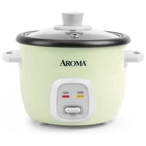 Panela de Arroz AROMA® Mini 2 Xícaras (Cru) / 4 Xícaras (Cozido) Cozinha Grãos Faz Sopa Cozinha Aveia Manter Aquecido 1 Litro Verde Claro.