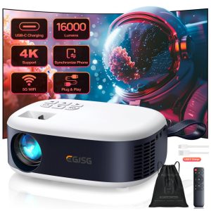 Mini Projetor EGJSG Azul Marinho WiFi 6 Bluetooth Carregamento USB-C 1080P N1