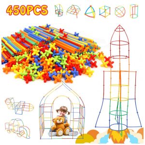 Brinquedo de construção STEM com canudos Ggiibro 450 peças tubo plástico interligável