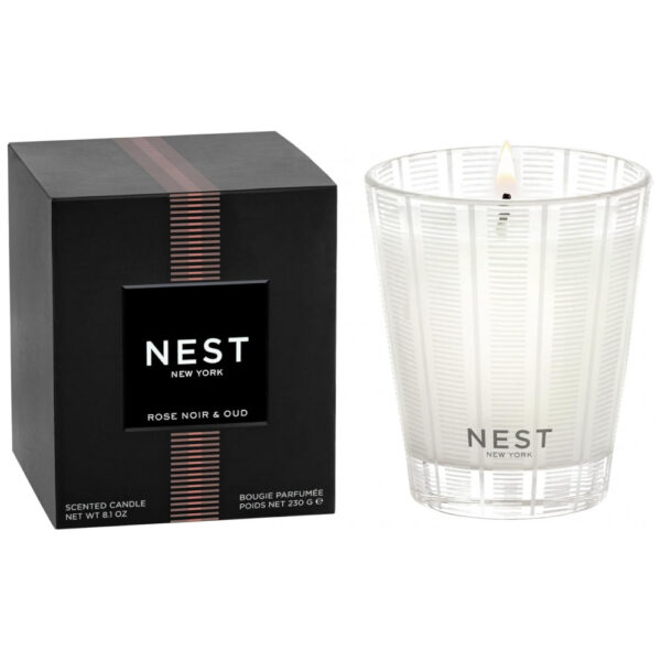 Vela Clássica NEST New York Scented, Rose Noir Oud 230g, Até 60 Horas de Queima, Frasco de Vidro Reutilizável