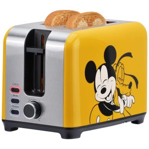 Torradeira 2 Fatias com Controle de Tostagem Ajustável e Botões Iluminados 850W Disney Mickey e Plutão Amarela