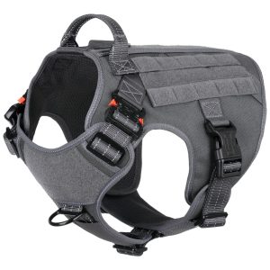 Arreio Tático para Cães com 2 Fivelas de Metal Extra Grande ICEFANG Cinza