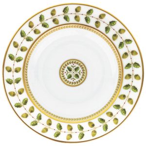 Prato Elegante com Estilo Clássico Formato Redondo e Material de Porcelana Bernardaud 0657023 Branco e Verde