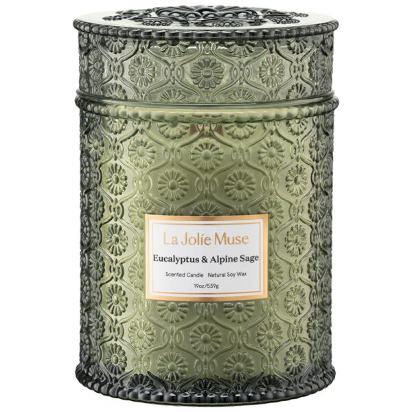 Vela LA JOLIE MUSE Eucalyptus Alpine Sage com Pavio de Madeira 19 oz de Cera de Soja Natural para 90 Horas de Relaxamento