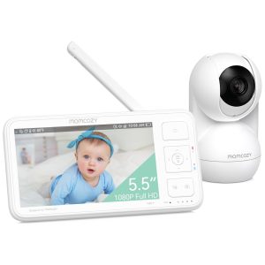 Babá Eletrônica com Câmera Monitor de Vídeo 5.5 Full HD 1080P com Visão Noturna Infravermelha e Bateria Sem WiFi Momcozy Branca