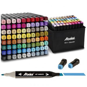 Conjunto de Canetas Artisticas 80 cores com Ponta Dupla e Estojo para Crianças e Adultos ABEIER