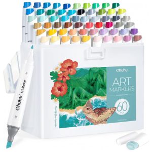 Conjunto de Canetas Artisticas 60 Cores de Ponta Dupla com Recargas Disponíveis para Artistas e Adultos Ohuhu