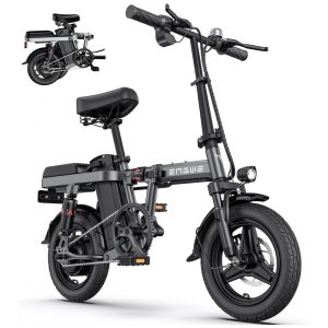 Bicicleta Elétrica Dobrável ENGWE T14 350W 60km de Autonomia Pneus Antifuro 14" Suspensão Completa 3 Modos de Pilotagem – Preta