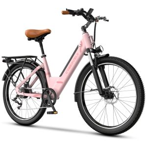 Bicicleta Elétrica Aoango 1000W Pico | 7 Velocidades Suspensão Dianteira Tela LCD Bateria 48V 720Wh Até 128km de Autonomia Rosa
