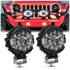 Farol de Milha LED Off Road com 5100 Lúmens e Luz Branca a Prova dÁgua IP68 124V 80W 2Un Aaiwa Preto