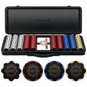Maleta de Poker com Detalhes de Couro e 500 Fichas sem Numeração para Texas Holdem 14g SLOWPLAY Preta