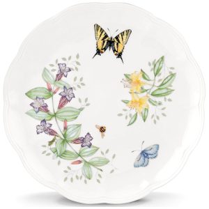 Prato de Jantar de 27 cm com Tema Flores e Borboletas Formato Redondo e Material de Porcelana Lenox Branco Colorido