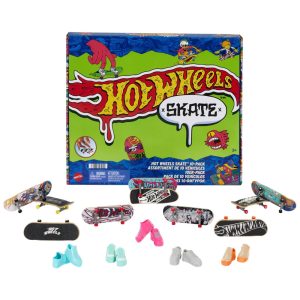 Conjunto de 10 Skates de Dedo com 5 pares de Tênis Removíveis e Gráfico Temático Hot Wheels