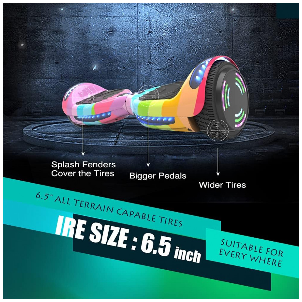 Hoverboard Certificado HS2.01 Arco-Íris com Rodas LED Piscantes, Bluetooth e Luzes LED - Imagem 2