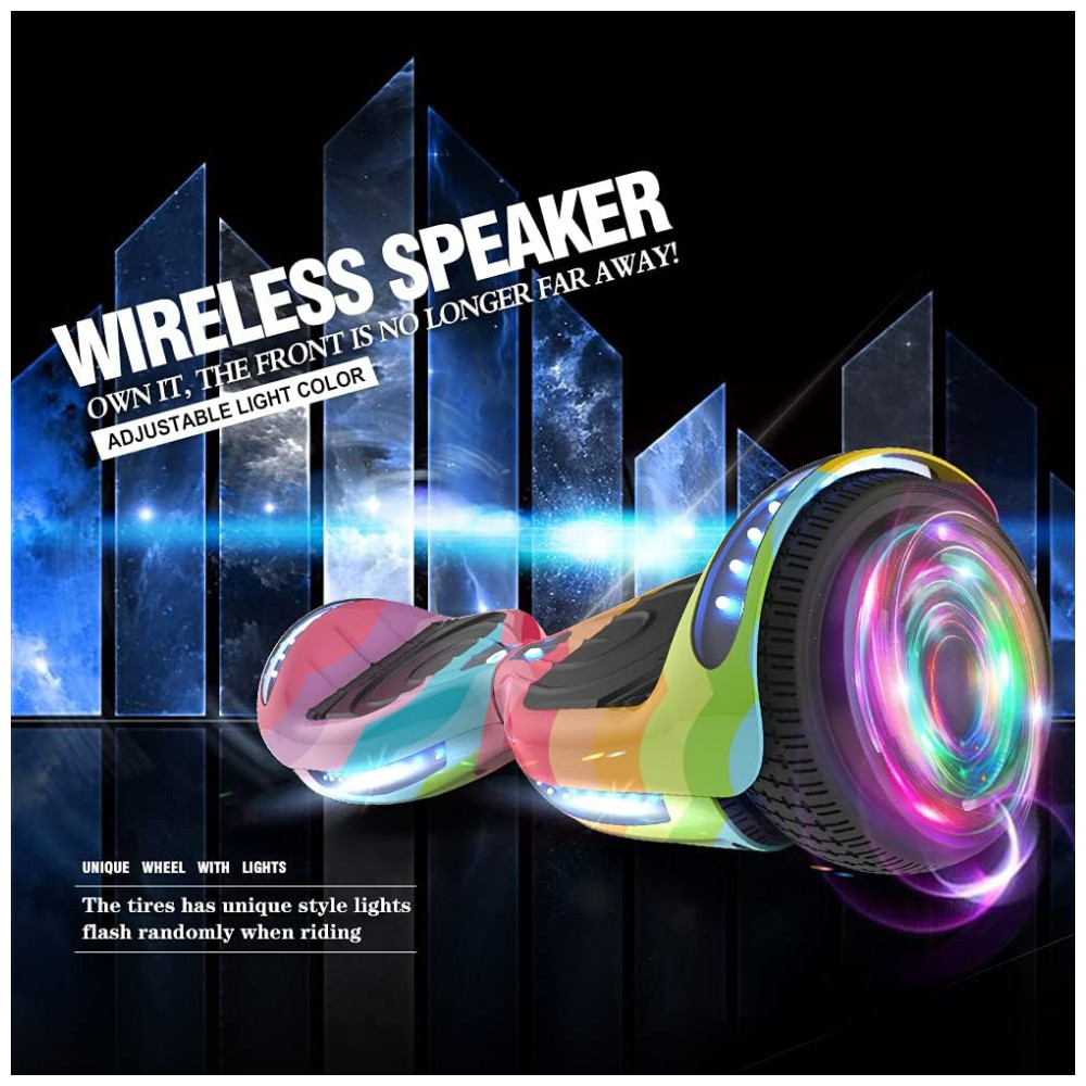 Hoverboard Certificado HS2.01 Arco-Íris com Rodas LED Piscantes, Bluetooth e Luzes LED - Imagem 3