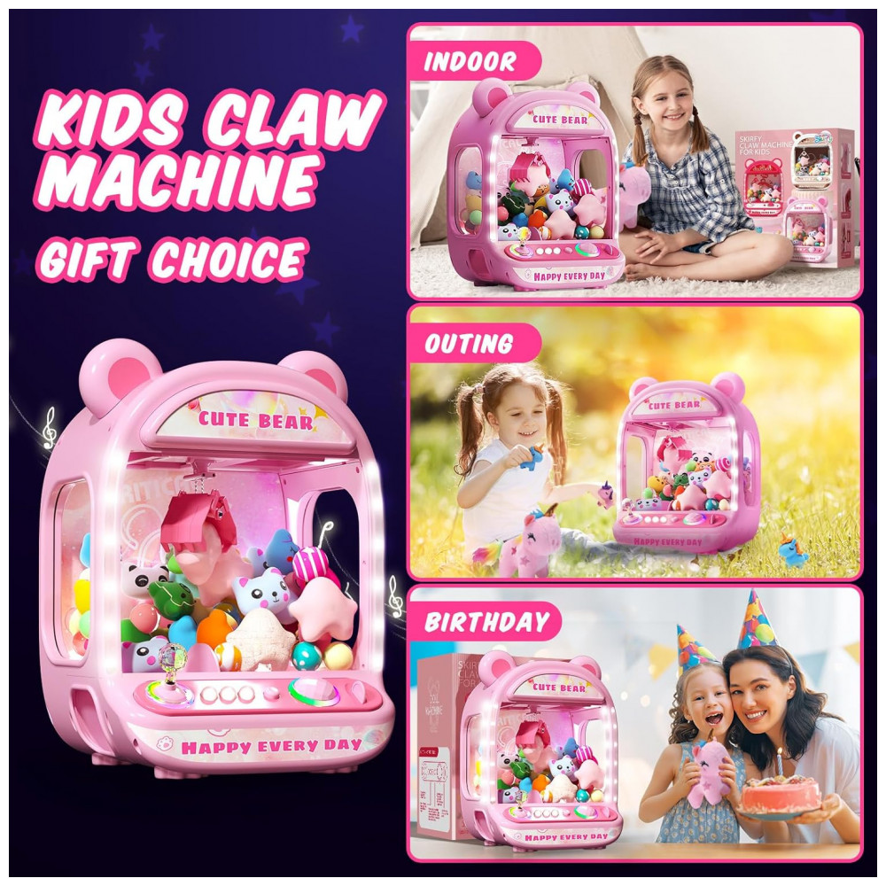 Skirfy Máquina de Garra Mini Arcade Rosa para Crianças, Brinquedo Vending Machine com Prêmios e Som, Presente de Aniversário para Idades 6-12 - Imagem 2