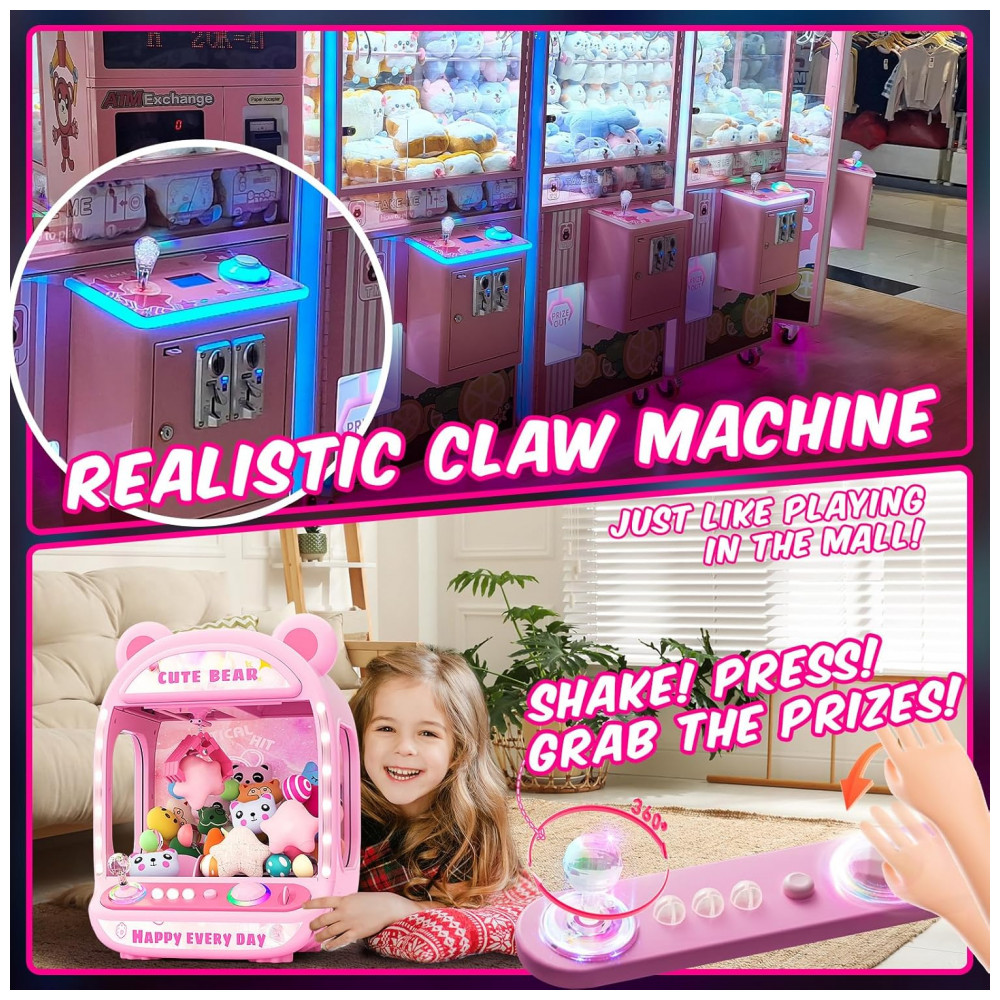 Skirfy Máquina de Garra Mini Arcade Rosa para Crianças, Brinquedo Vending Machine com Prêmios e Som, Presente de Aniversário para Idades 6-12 - Imagem 3