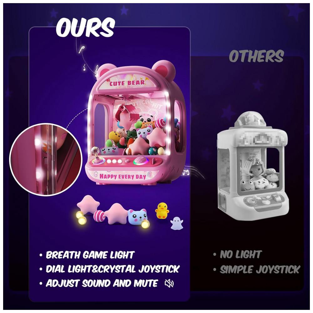 Skirfy Máquina de Garra Mini Arcade Rosa para Crianças, Brinquedo Vending Machine com Prêmios e Som, Presente de Aniversário para Idades 6-12 - Imagem 4