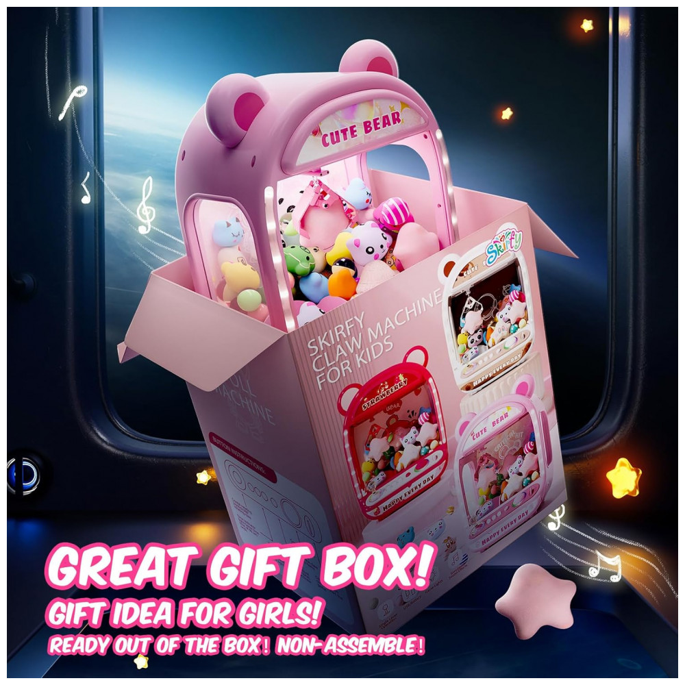 Skirfy Máquina de Garra Mini Arcade Rosa para Crianças, Brinquedo Vending Machine com Prêmios e Som, Presente de Aniversário para Idades 6-12 - Imagem 6