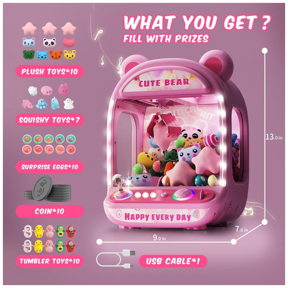 Skirfy Máquina de Garra Mini Arcade Rosa para Crianças, Brinquedo Vending Machine com Prêmios e Som, Presente de Aniversário para Idades 6-12 - Imagem 7