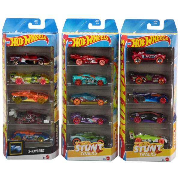 Hot Wheels: Conjunto de 5 Carros ou Caminhões em Miniatura, 3 Conjuntos Temáticos de 5 Veículos na Escala 1:64, Totalizando 15 Veículos para Coleciona