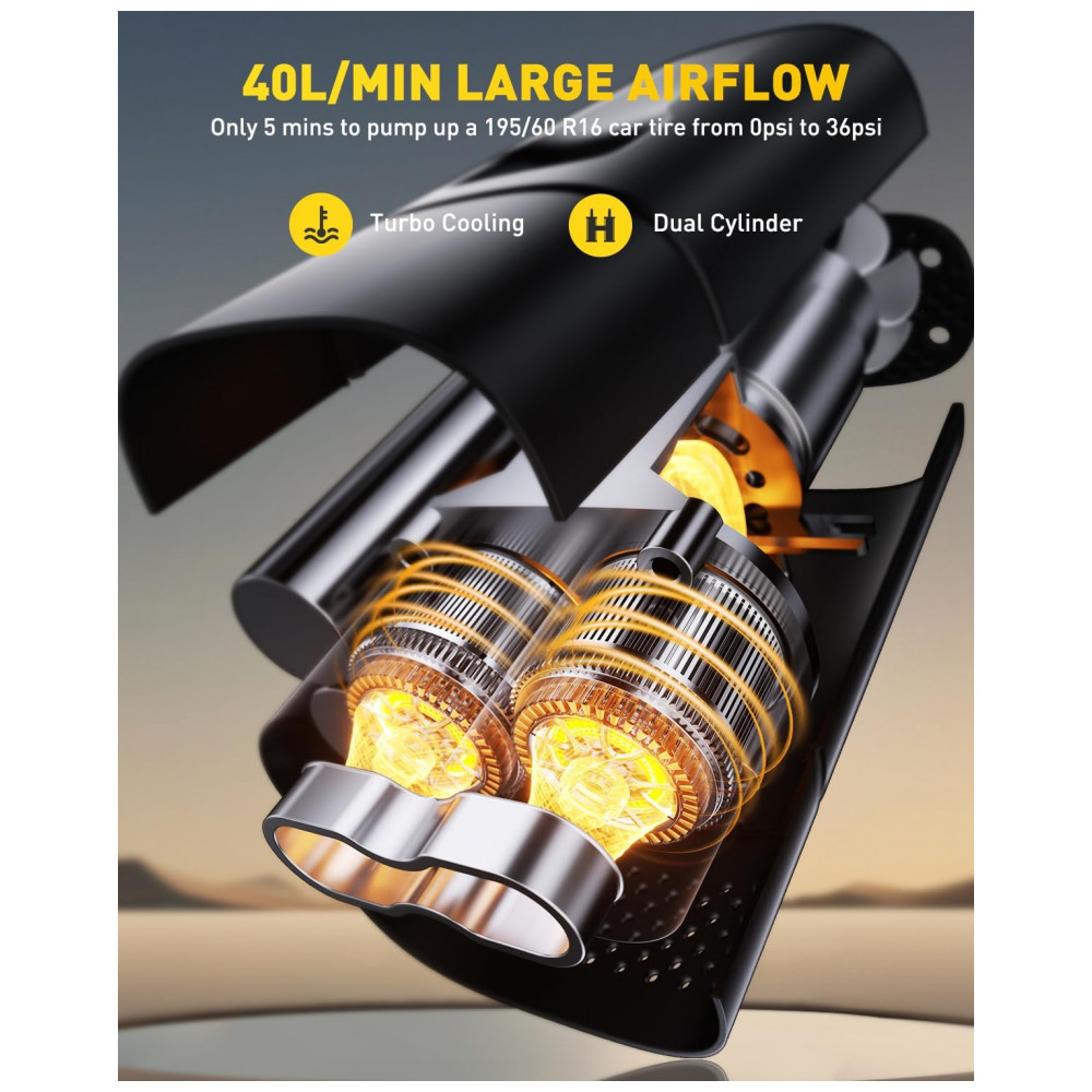 Compressor de Ar Portátil AUXITO A502 para Pneus de Carro, Caminhão, Bicicleta e Moto com Medidor Digital de Pressão de Pneus e Luz LED A5027800mAh - Imagem 2