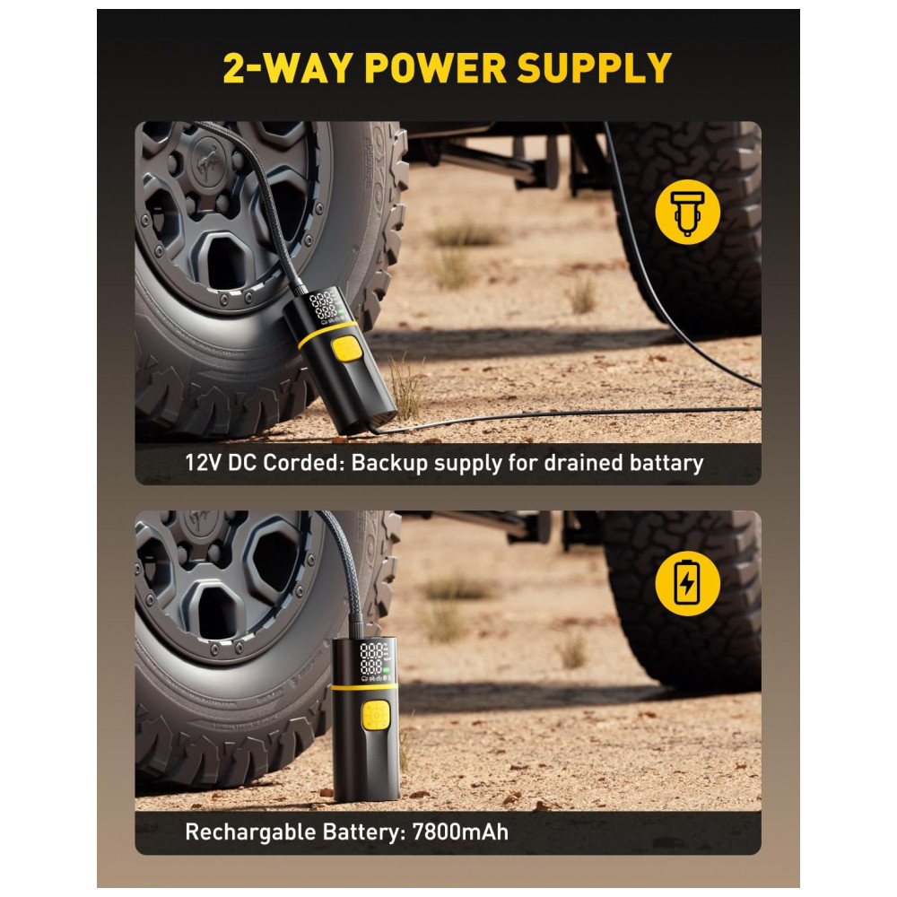 Compressor de Ar Portátil AUXITO A502 para Pneus de Carro, Caminhão, Bicicleta e Moto com Medidor Digital de Pressão de Pneus e Luz LED A5027800mAh - Imagem 4