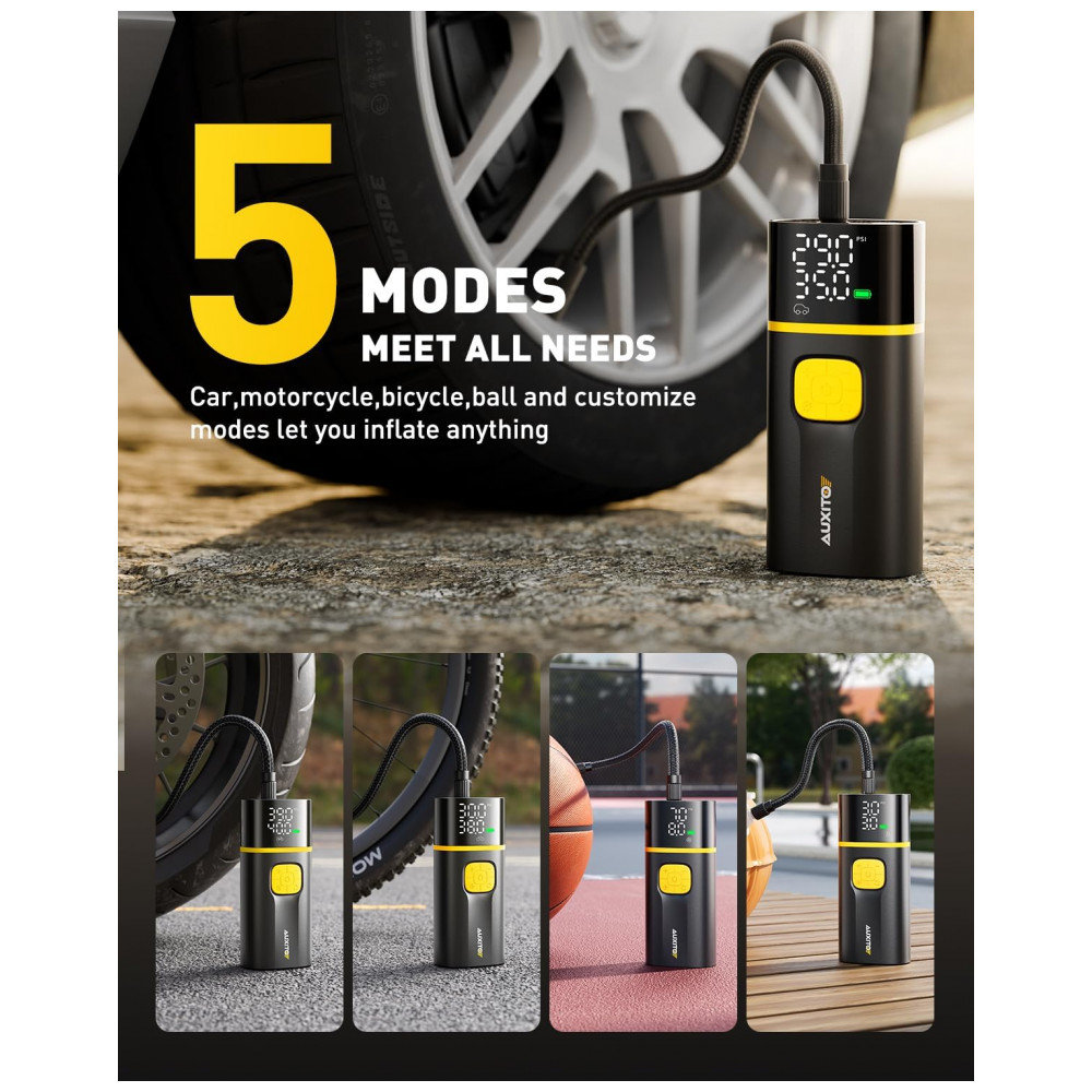 Compressor de Ar Portátil AUXITO A502 para Pneus de Carro, Caminhão, Bicicleta e Moto com Medidor Digital de Pressão de Pneus e Luz LED A5027800mAh - Imagem 7