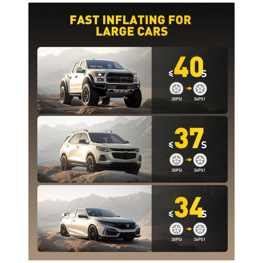 Compressor de Ar Portátil AUXITO A502 para Pneus de Carro, Caminhão, Bicicleta e Moto com Medidor Digital de Pressão de Pneus e Luz LED A5027800mAh - Imagem 9