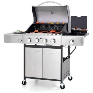 Churrasqueira a Gás 42000 BTU com 4 Queimadores e Grelhas de Ferro Fundido Sophia William Prata